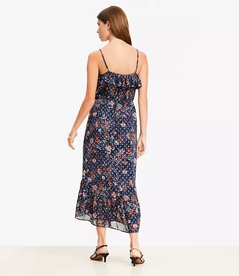 Shimmer Garden Ruffle Midi Dress