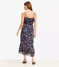 Shimmer Garden Ruffle Midi Dress