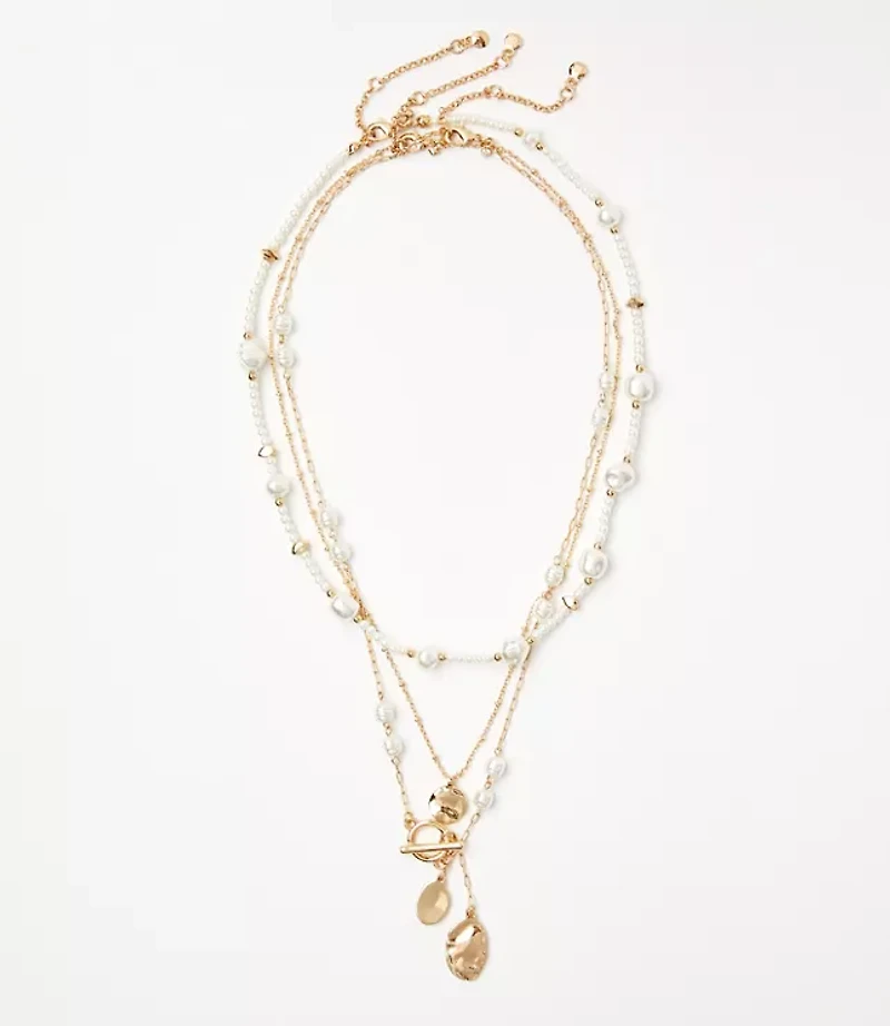 Pearlized Layered Toggle Necklace Set