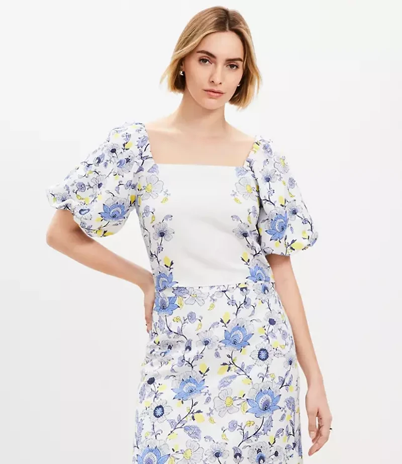 Garden Linen Blend Bubble Sleeve Top
