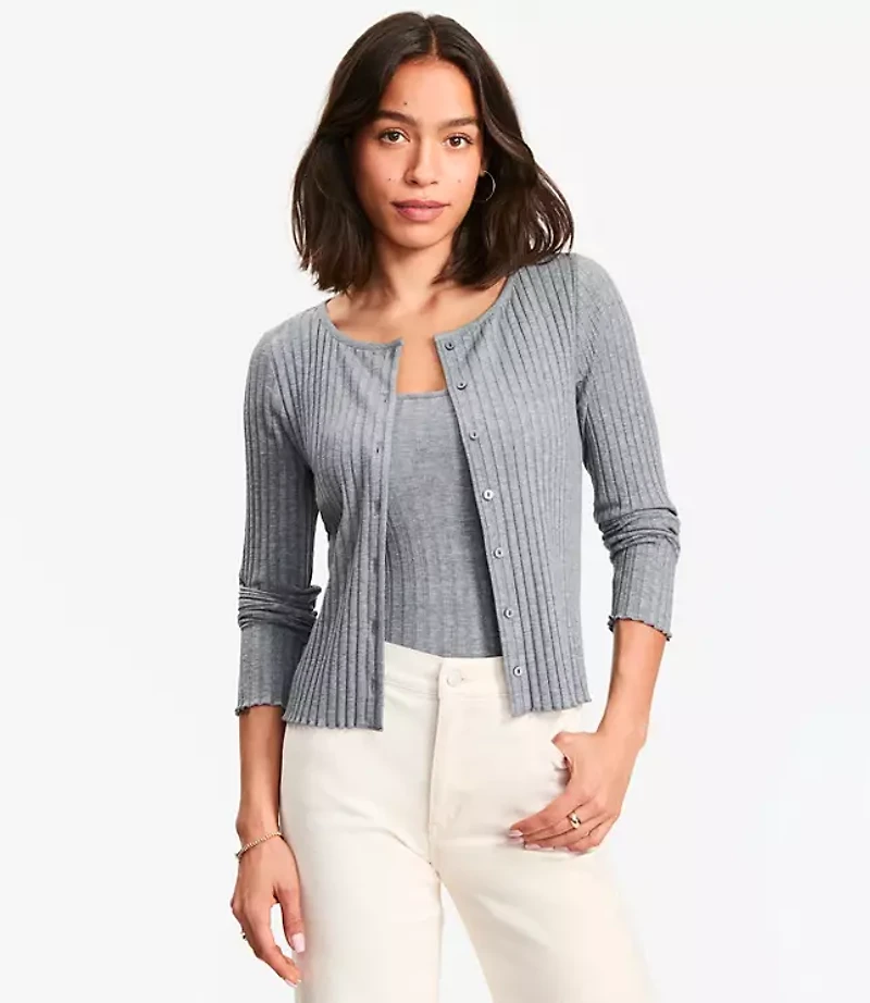 Petite Heathered Ruffle Ribbed Cardigan