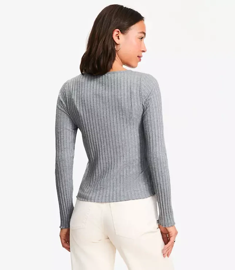 Petite Heathered Ruffle Ribbed Cardigan