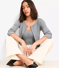 Petite Heathered Ruffle Ribbed Cardigan