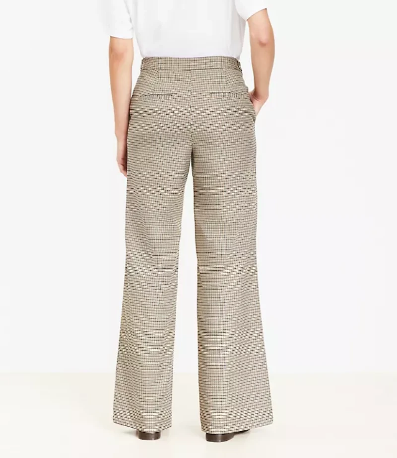 Tab Waist Wide Leg Pants Plaid