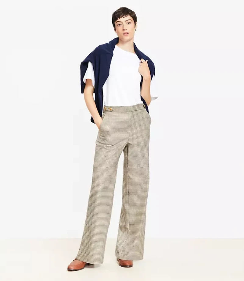 Tab Waist Wide Leg Pants Plaid