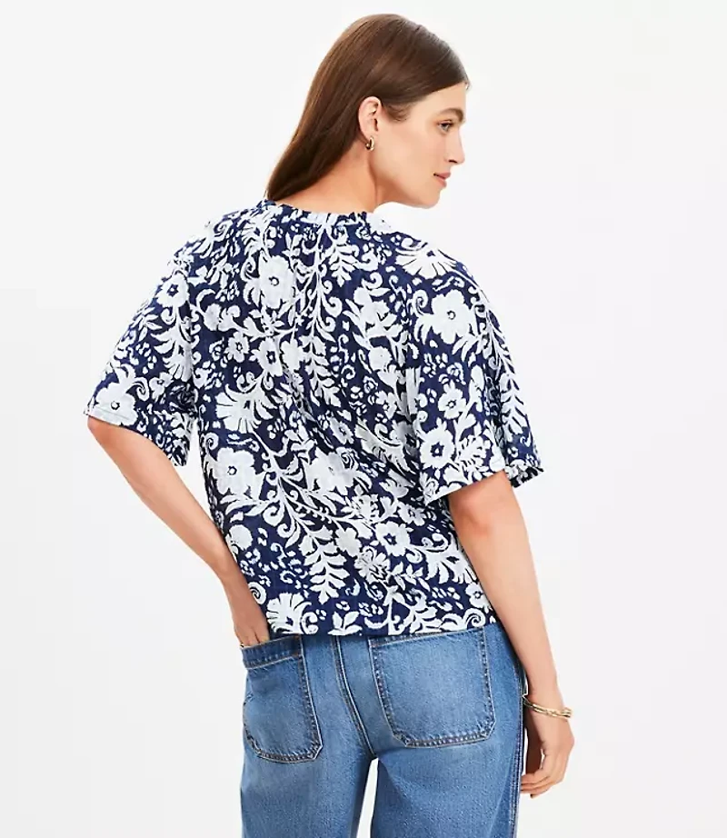 Floral Ruffle Tie Neck Blouse