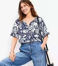 Floral Ruffle Tie Neck Blouse