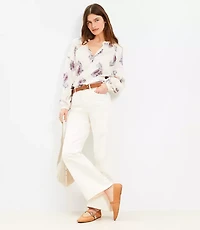 Petite Paisley Draped Sleeve Henley Blouse