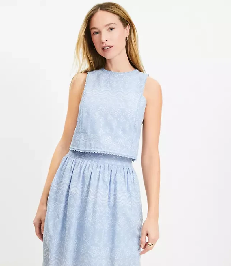 Petite Floral Embroidered Shell