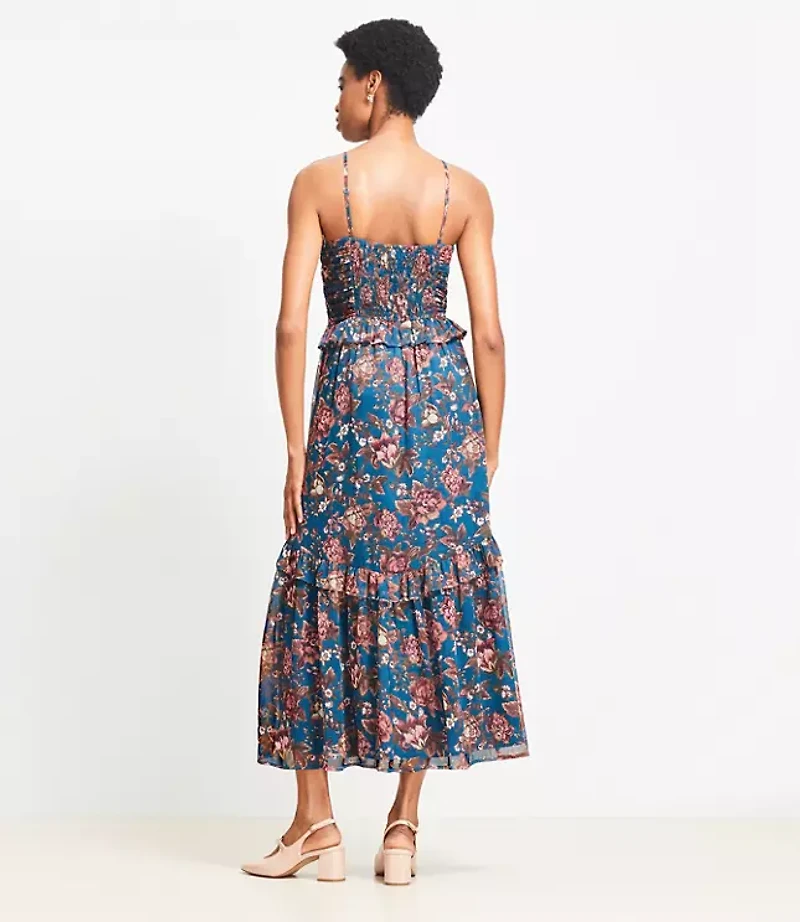 Floral Smocked Strappy Maxi Pocket Dress
