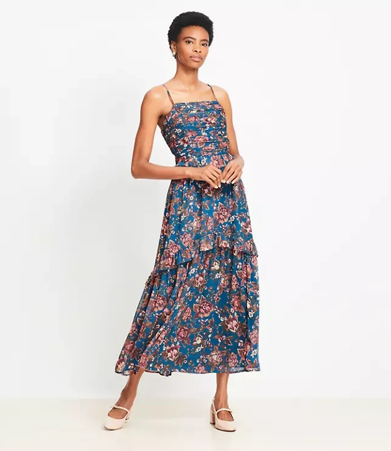 Floral Smocked Strappy Maxi Pocket Dress