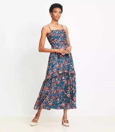 Floral Smocked Strappy Maxi Pocket Dress