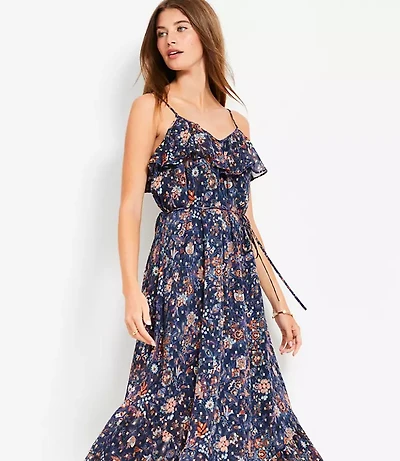 Petite Shimmer Garden Ruffle Midi Dress