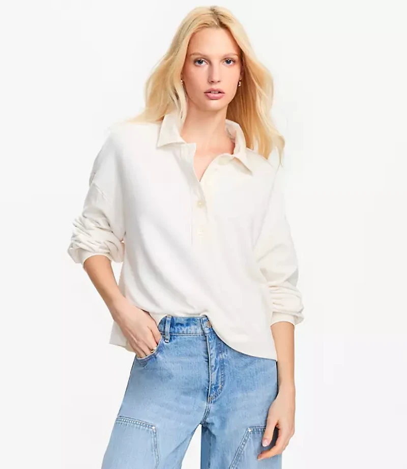 Petite Mixed Media Polo Sweatshirt