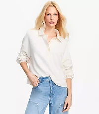 Petite Mixed Media Polo Sweatshirt