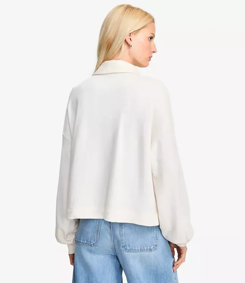 Petite Mixed Media Polo Sweatshirt