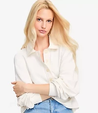 Petite Mixed Media Polo Sweatshirt