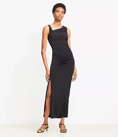 Asymmetrical Ruched Midi Dress