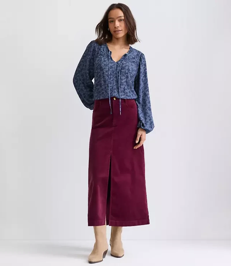 Petite Brushed Corduroy Midi Skirt
