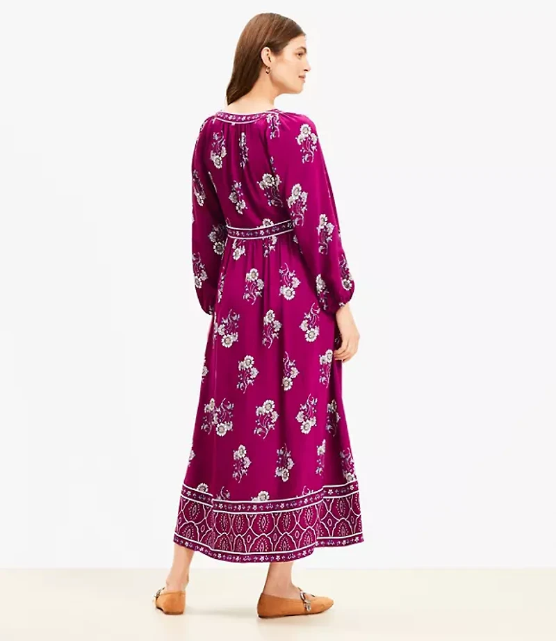 Floral Puff Sleeve Button Midi Dress