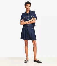 Pleated Denim Mini Skirt Classic Rinse Wash