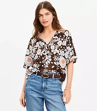 Floral Ruffle Tie Neck Blouse
