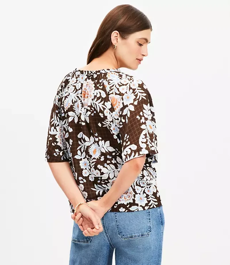 Floral Ruffle Tie Neck Blouse