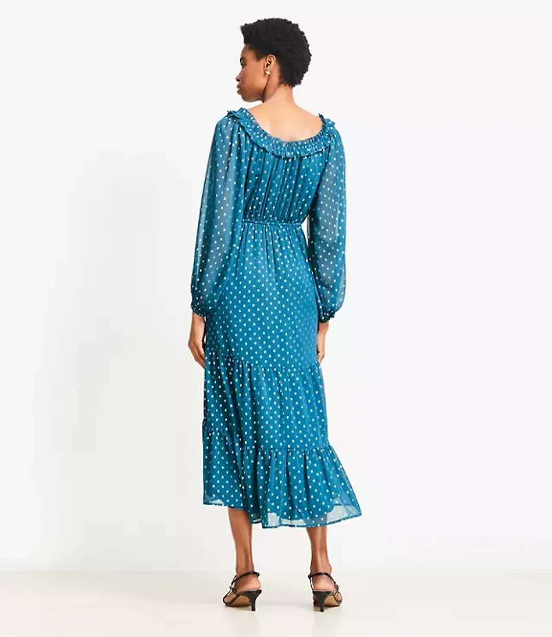 Shimmer Ruffle Tiered Midi Dress