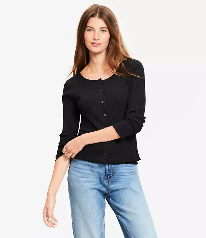 Ruffle Ribbed Cardigan