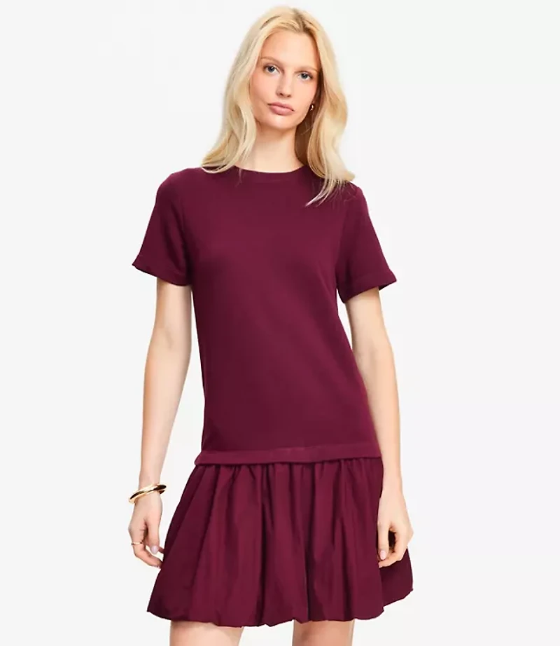 Petite Bubble Hem Mixed Media Mini Dress