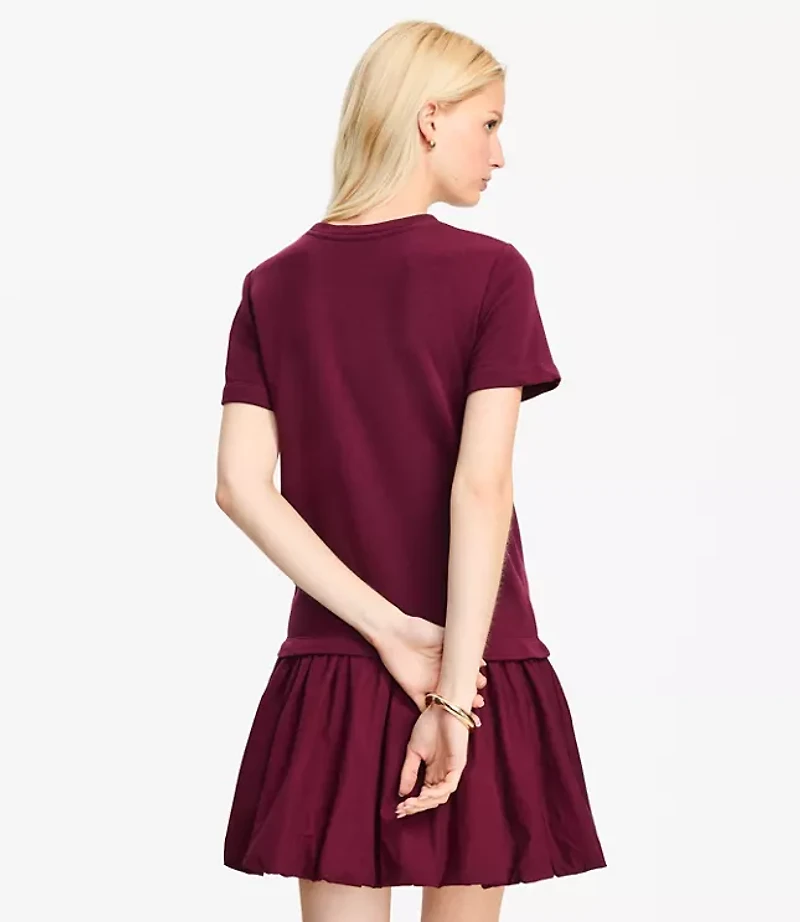 Petite Bubble Hem Mixed Media Mini Dress