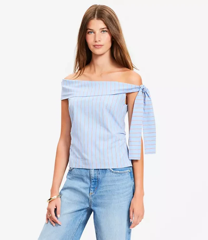Striped Tie One Shoulder Top