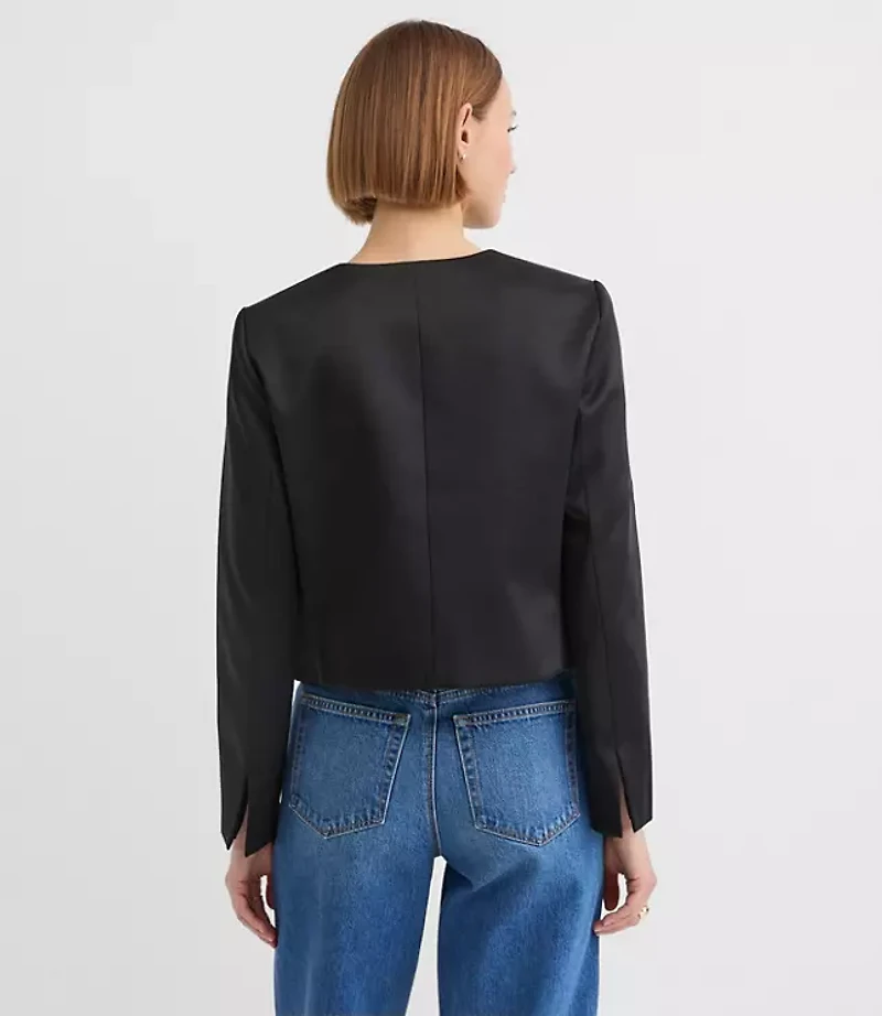 Satin Bow Pocket Collarless Jacket