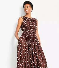 Dotted Satin Shoulder Tie Maxi Dress