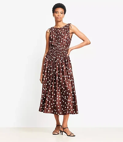 Dotted Satin Shoulder Tie Maxi Dress