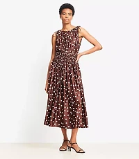 Dotted Satin Shoulder Tie Maxi Dress