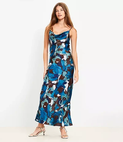 Petite Brushstroke Cowl Midi Slip Dress