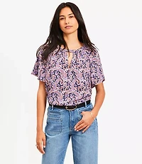 Paisley Cutout Mixed Media Blouse