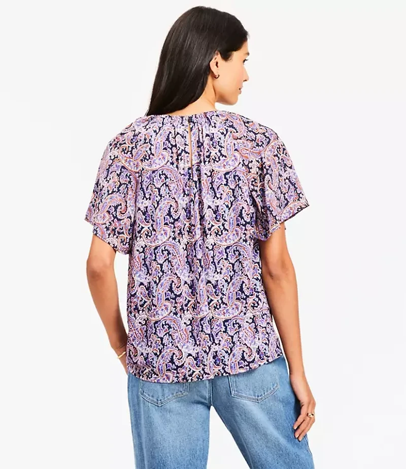 Paisley Cutout Mixed Media Blouse