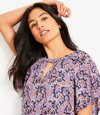 Paisley Cutout Mixed Media Blouse