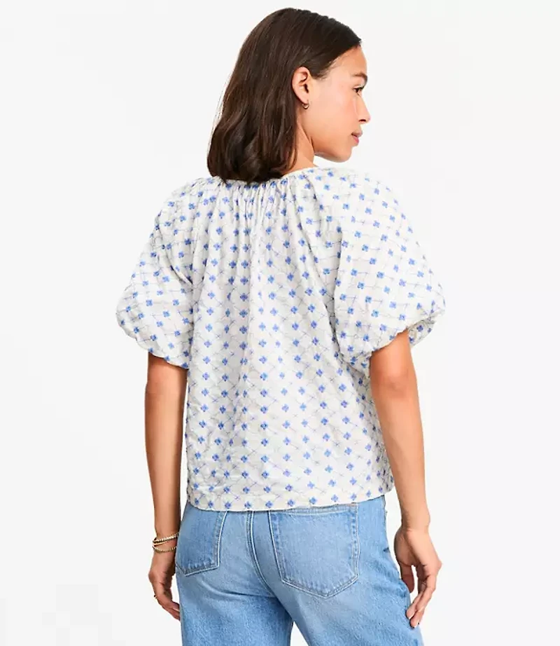 Floral Embroidered Bow Blouse