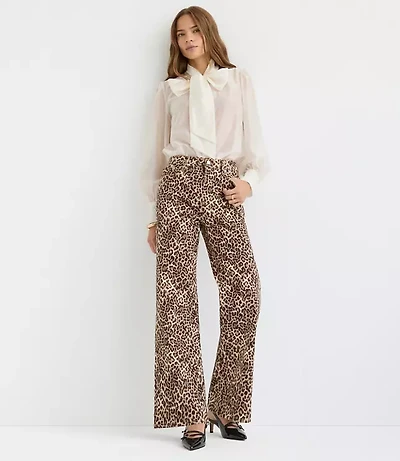 Petite High Rise Wide Leg Jeans Leopard Print