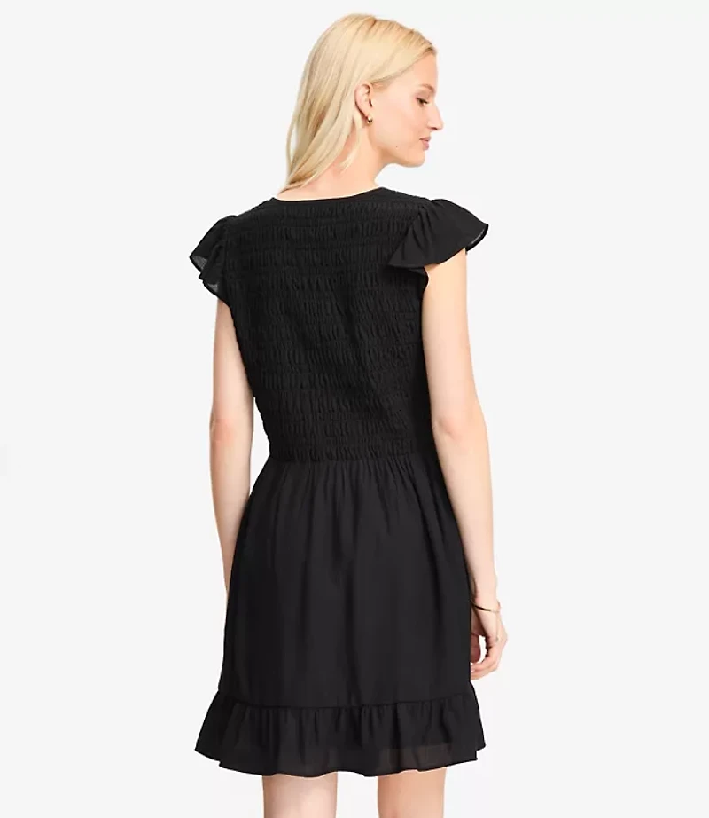 Petite Tie Smocked Mini Pocket Dress