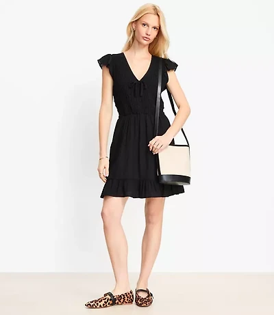 Petite Tie Smocked Mini Pocket Dress