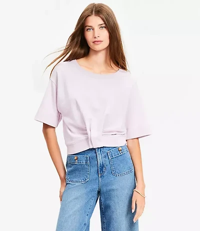 Petite Knotted Short Sleeve Sweatshirt