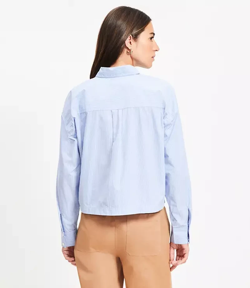 Striped Poplin Wide Sleeve Modern Utility Shirt