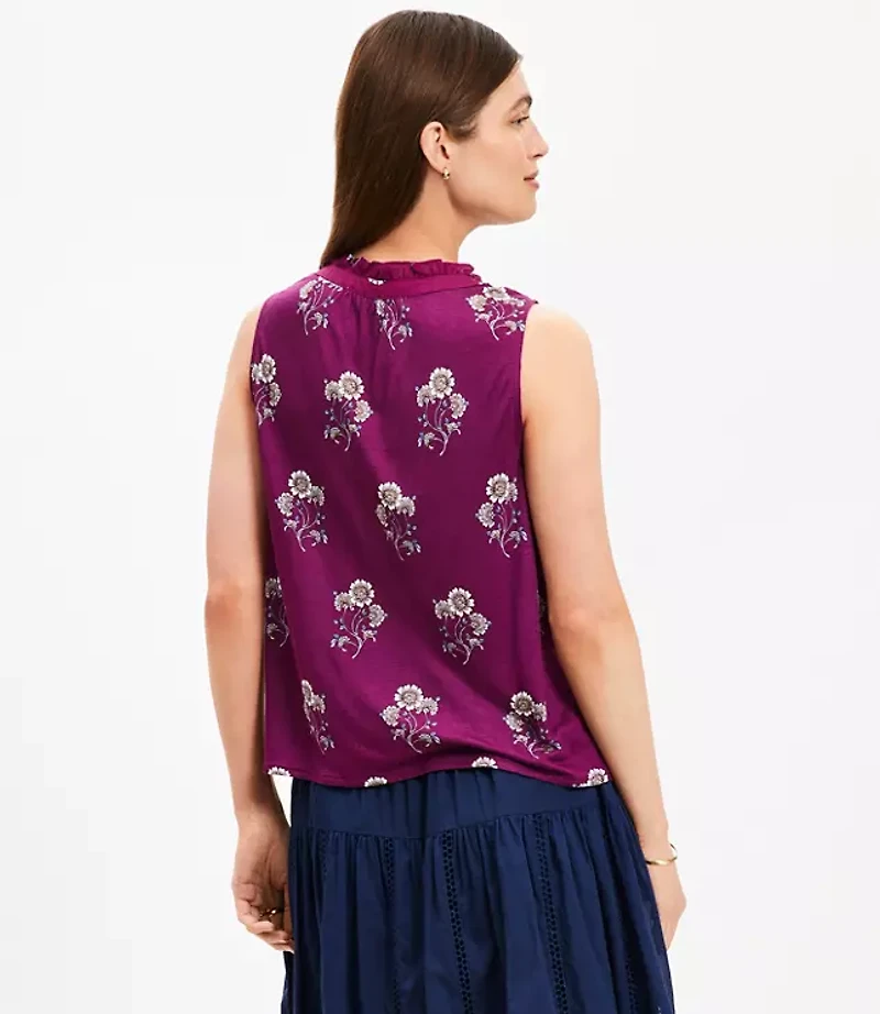 Petite Floral Ruffle Tie Neck Mixed Media Blouse