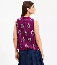 Petite Floral Ruffle Tie Neck Mixed Media Blouse