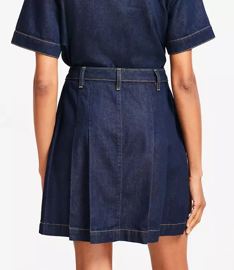 Tall Pleated Denim Mini Skirt Classic Rinse Wash