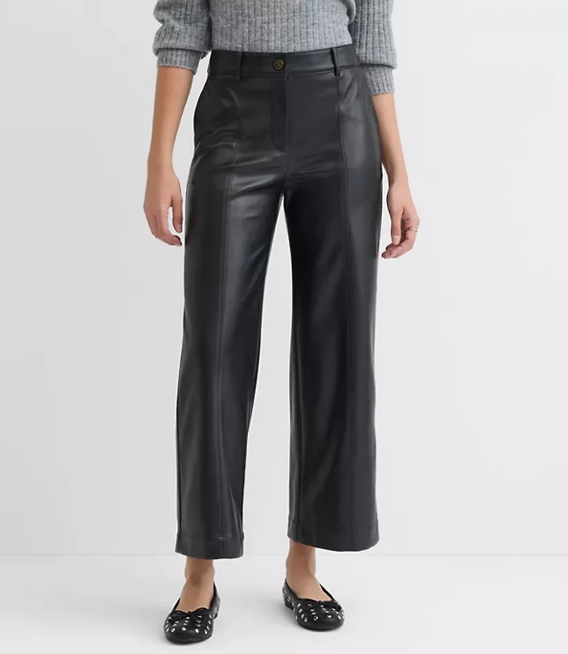Wide Leg Pants Faux Leather